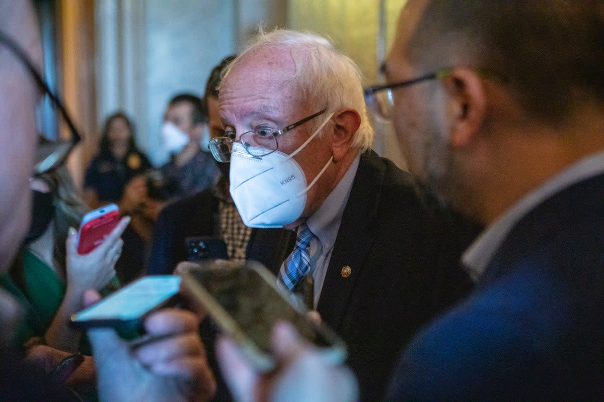 Bernie Sanders speaks to reporters as he arrives for a vote on the Senate floor on 6 August  (Getty Images)