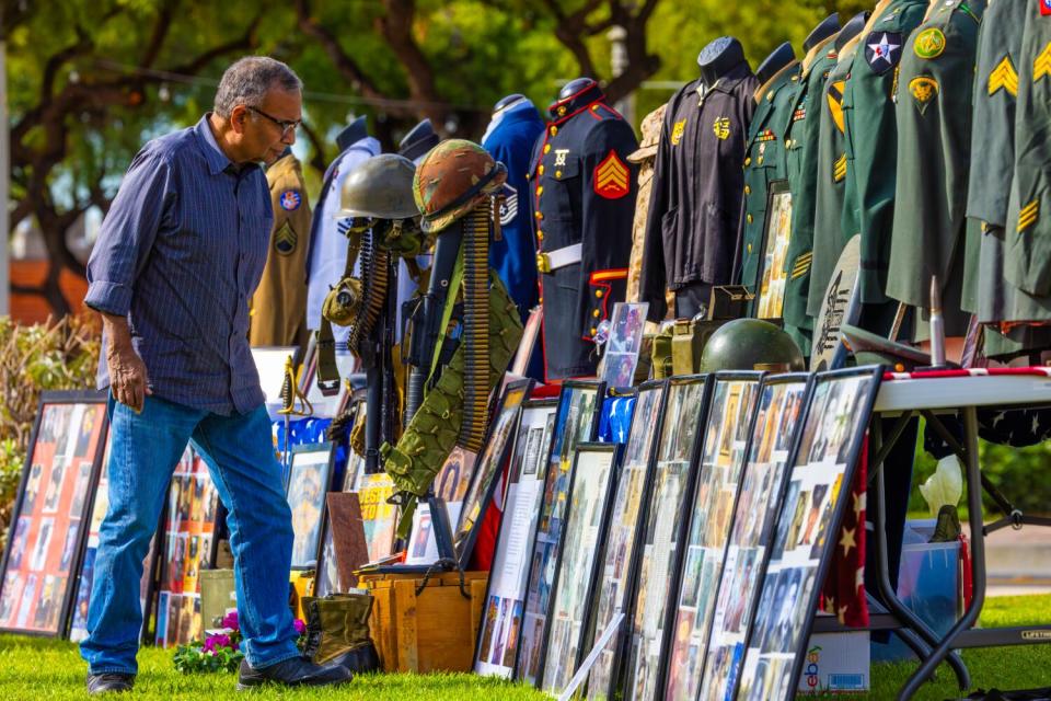 Richard Cervantes at a Veterans Day ceremony held at Plaza Park in San Gabriel.