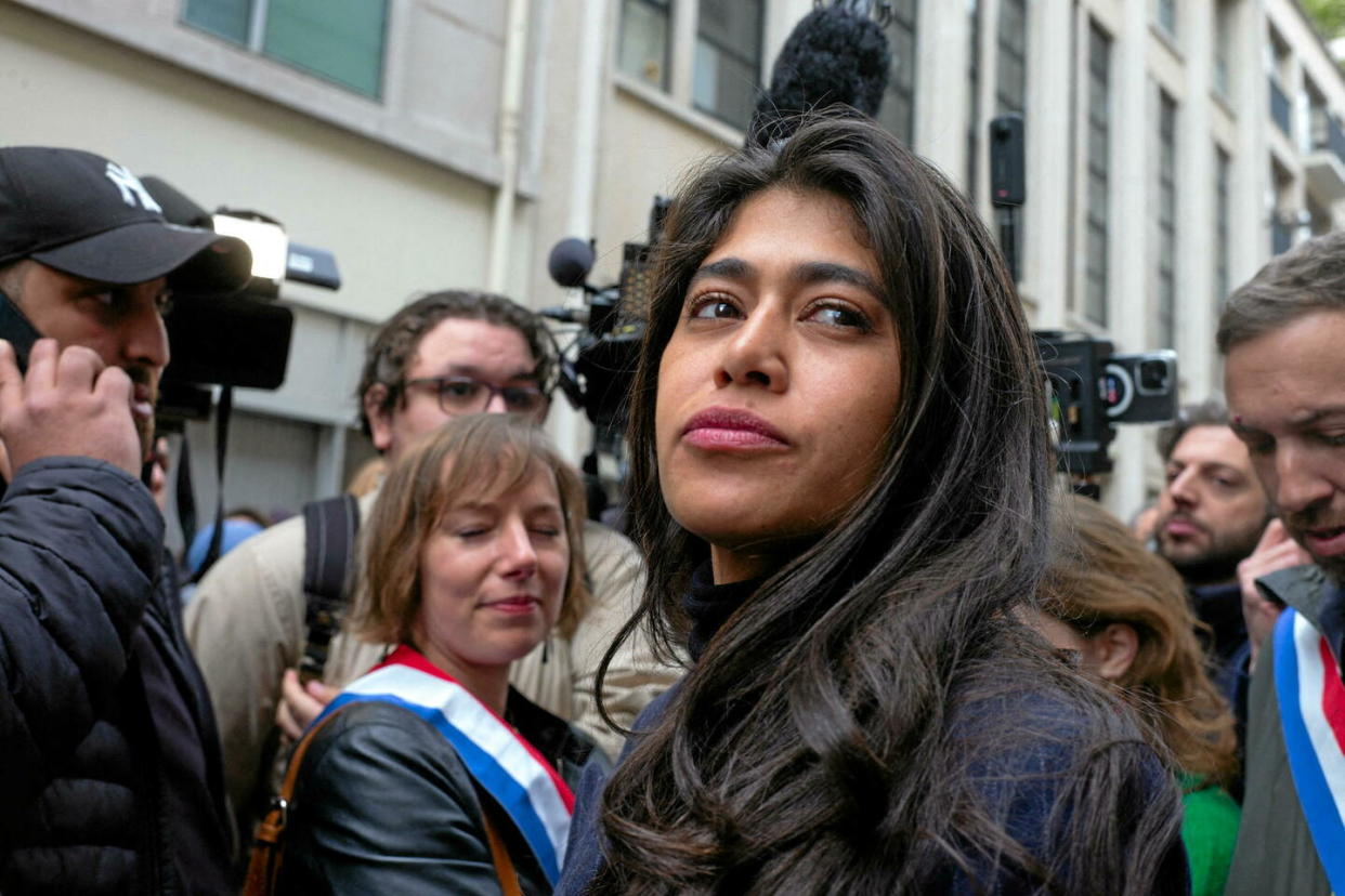 La juriste française Rima Hassan à Sciences Po, le 26 avril 2024.  - Credit:Villette Pierrick / Villette Pierrick/ABACA