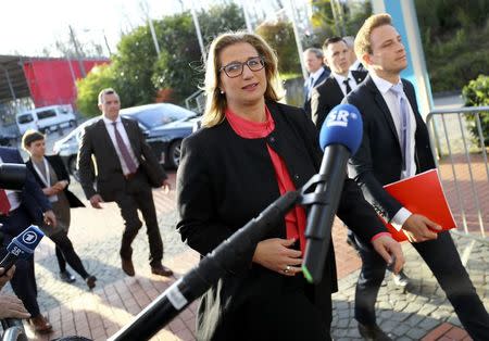 Anke Rehlinger, top candidate of the Social Democratic Party (SPD) arrives after first exit polls in the Saarland state elections in Saarbruecken, Germany, March 26, 2017. REUTERS/Kai Pfaffenbach