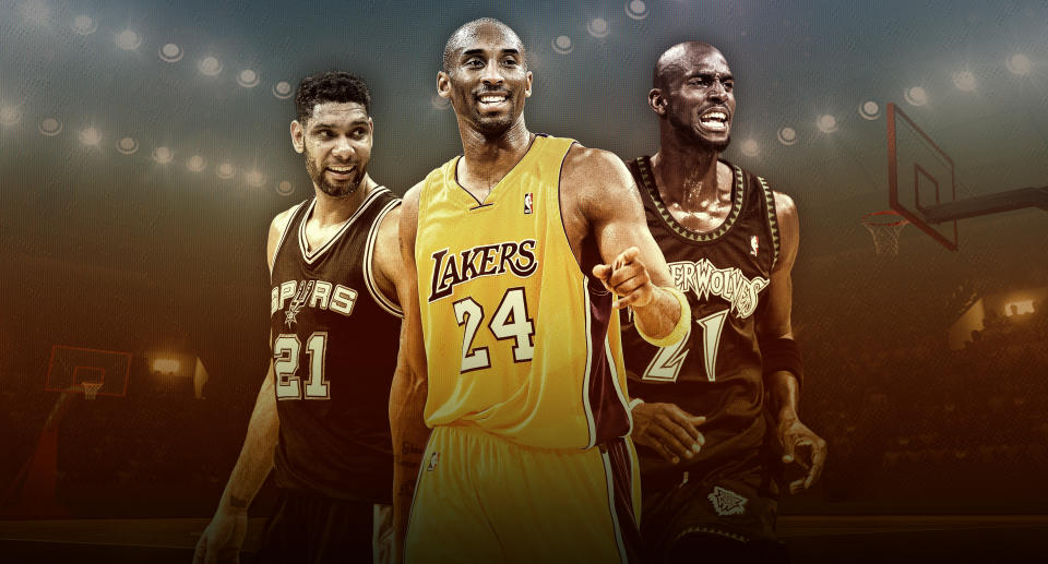 Kobe Bryant, Tim Duncan and Kevin Garnett headline a Basketball Hall of Fame class unlike any other. (Yahoo Sports illustration)