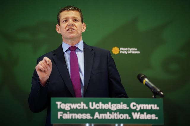 Plaid Cymru leader Rhun ap Iorwerth launches his party’s General Election manifesto in Marble Hall, at The Temple of Peace in Cardiff, Wales 