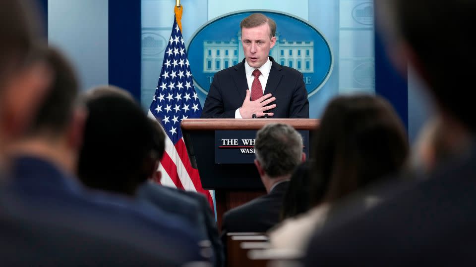 White House national security adviser Jake Sullivan speaks during the daily briefing at the White House in Washington, Tuesday, Oct. 10, 2023. - Susan Walsh/AP