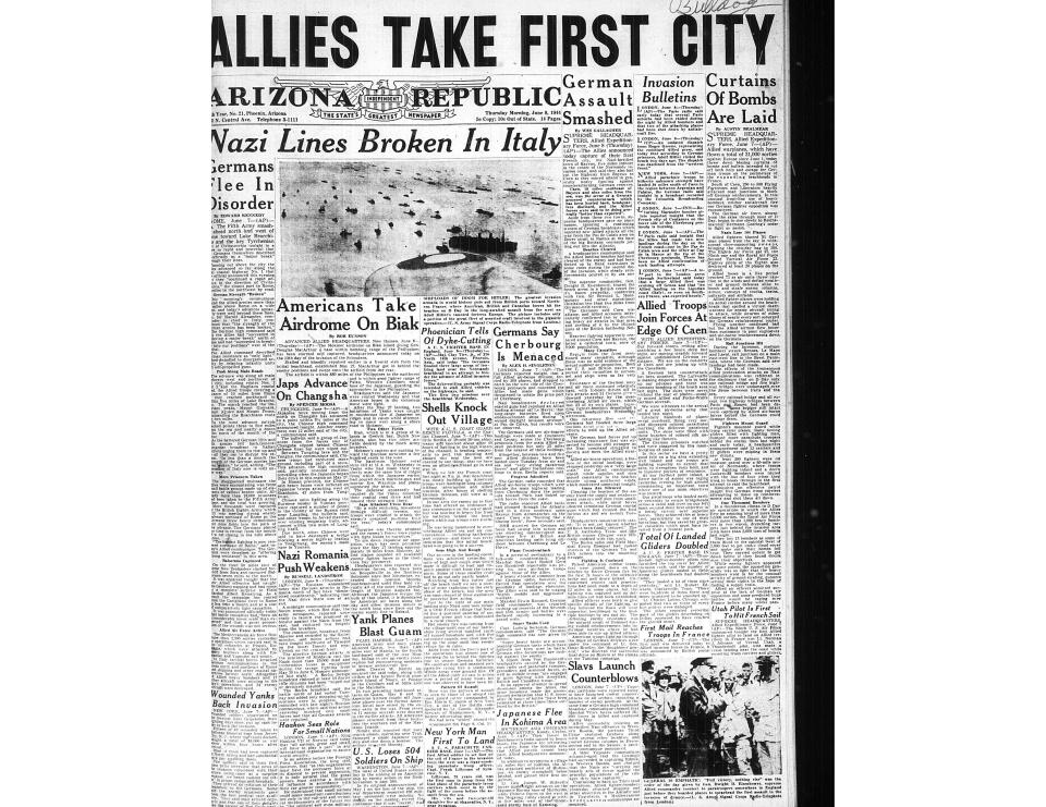 The front page of The Arizona Republic from June 8, 1944.