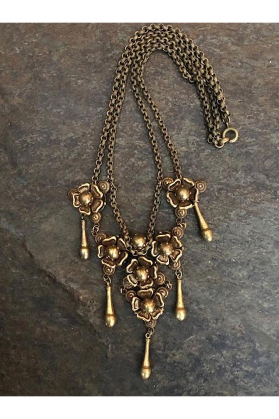 4) Vintage Brass Art Nouveau Festoon Necklace