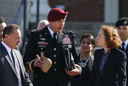 U.S. Army Brigadier General Jeffrey Sinclair leaves the courthouse after sentencing in his court-martial case at Fort Bragg in Fayetteville, North Carolina March 20, 2014. REUTERS/Chris Keane