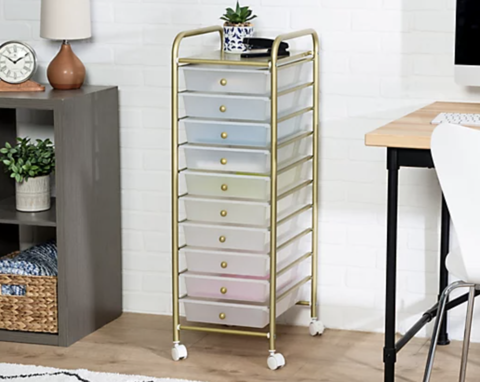 Free yourself from the tyranny of the junk drawer with this stylish cart. (Photo: QVC)