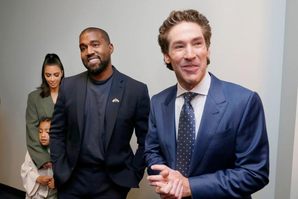 North, Kim Kardashian West, Kanye West and Joel Osteen | Michael Wyke/AP/Shutterstock