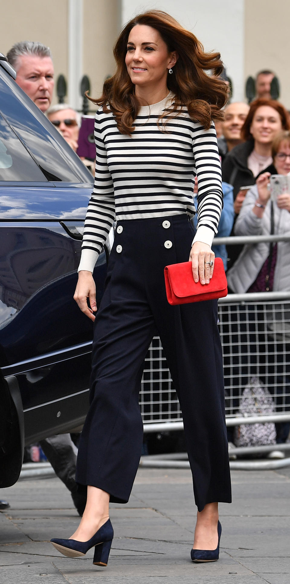 The Duchess of Cambridge arrives to launch the King's Cup Regatta on May 7, 2019. (Getty Images)