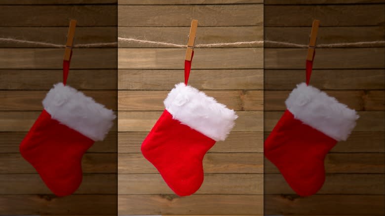 Santa stocking hanging on twine