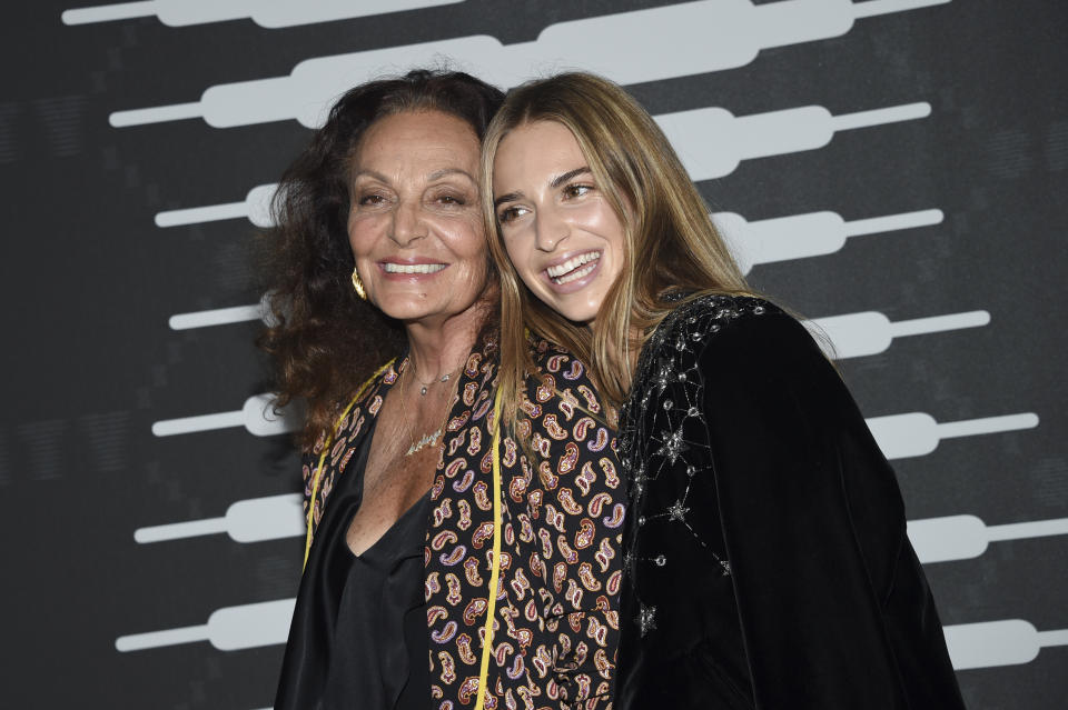 Designer Diane von Furstenberg, left, and Talita von Furstenberg attend the Spring/Summer 2020 Savage X Fenty show, presented by Amazon Prime, at the Barclays Center on Tuesday, Sept, 10, 2019, in New York. (Photo by Evan Agostini/Invision/AP)