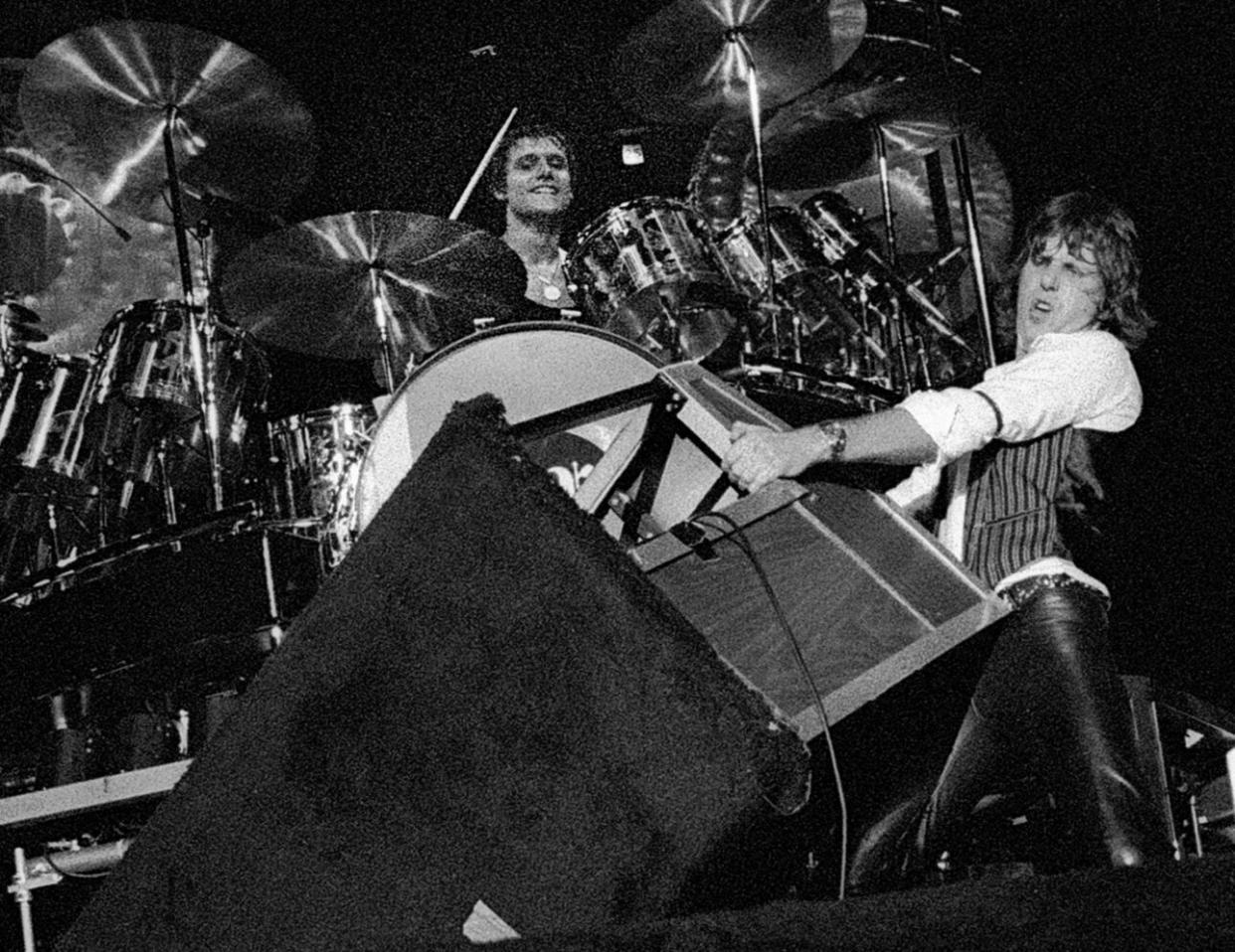 ELP’s Carl Palmer and Keith Emerson performing at The Omni Coliseum in Atlanta, Georgia on June 23,1977 (Credit: Rick Diamond/Getty Images)