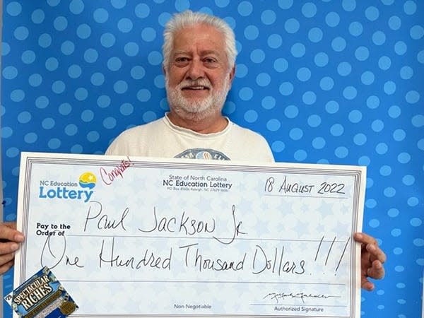 Paul Jackson Jr. of Lexington won a $100,000 prize after purchasing a $25 scratch-off lottery ticket at a store he owns in Thomasville.