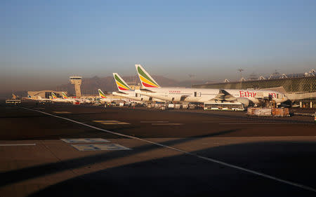 FILE PHOTO: Ethiopian Airline planes are seen parked at the Bole International Airport in Ethiopia's capital Addis Ababa, January 26, 2017. Picture taken January 26, 2017. REUTERS/Amr Abdallah Dalsh/File Photo