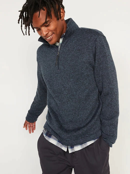 Sweater-Fleece Mock-Neck Quarter-Zip Sweatshirt for Men