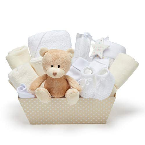 <p><strong>Baby Box Shop</strong></p><p>amazon.com</p><p><strong>$52.99</strong></p><p><a href="https://www.amazon.com/dp/B0854CCKMT?tag=syn-yahoo-20&ascsubtag=%5Bartid%7C2140.g.40010435%5Bsrc%7Cyahoo-us" rel="nofollow noopener" target="_blank" data-ylk="slk:Shop Now" class="link ">Shop Now</a></p><p>This hamper can be used on laundry days, but the gift is much more than a hamper. Inside it, the soon-to-be parents will find a bunch of other little presents like a teddy bear, bib, and booties. </p>