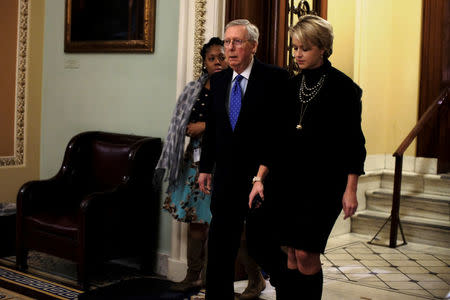 U.S. Senate Majority Leader Mitch McConnell (R-KY) walks from the Senate floor to his office during votes on the Republican tax plan in Washington November 30, 2017. REUTERS/James Lawler Duggan