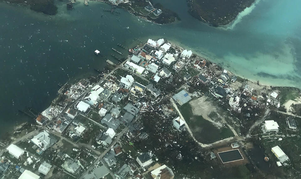 In this handout aerial photo provided by the HeadKnowles Foundation, damage is seen from Hurricane Dorian on Abaco Island on Sept. 3, 2019 in the Bahamas.