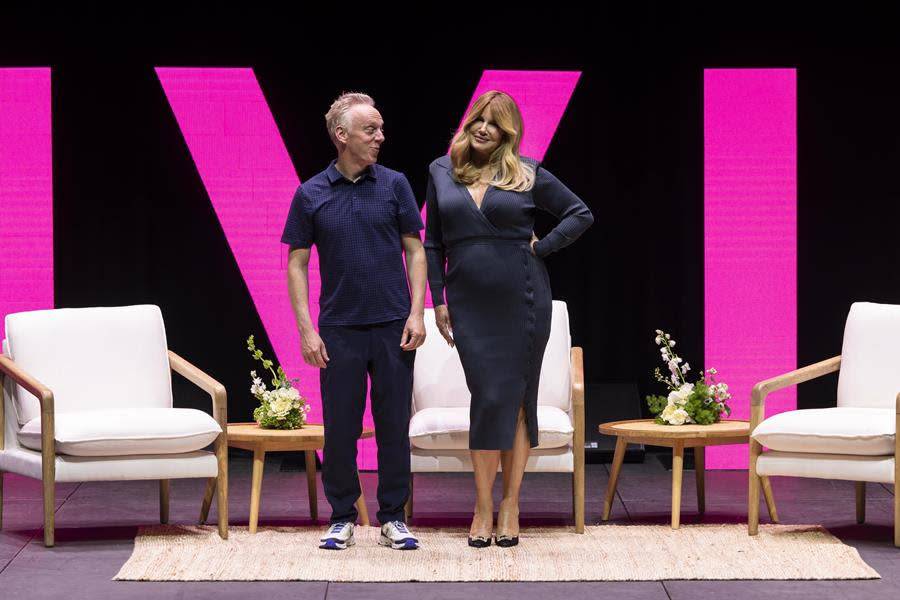 “The White Lotus” duo of creator Mike White and star Jennifer Coolidge drew 8,000 fans to their VIVID Sydney chat in Sydney’s Darling Harbour. (Destination NSW)