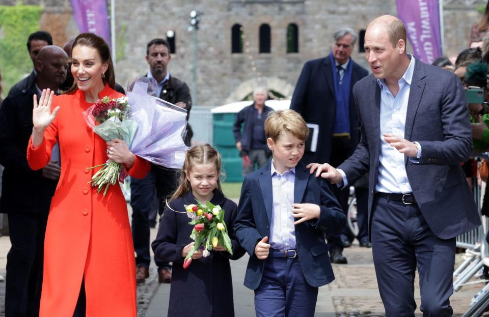 <p>The Cambridges were animated as they <a href="https://www.townandcountrymag.com/society/tradition/a40194313/prince-george-princess-charlotte-wales-platinum-jubilee-photos/" rel="nofollow noopener" target="_blank" data-ylk="slk:walked through Cardiff Castle;elm:context_link;itc:0;sec:content-canvas" class="link ">walked through Cardiff Castle</a> in Wales for a day of fun, celebrating the Queen's jubilee. </p>