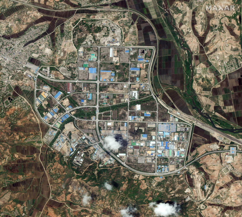 This May 29, 2020, photo provided by Maxar Technologies shows an overview of a shuttered joint industrial park, where an inter-Korean liaison office building is located in Kaesong, North Korea. The North blew up the liaison office building just north of the heavily armed border with South Korea on Tuesday, June 16, in a carefully choreographed, largely symbolic display of anger that puts pressure on Washington and Seoul amid deadlocked nuclear diplomacy. (Maxar Technologies via AP)