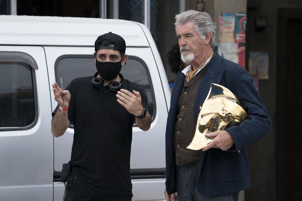 Pierce Brosnan with "Black Adam" director Jaume Collet-Serra.