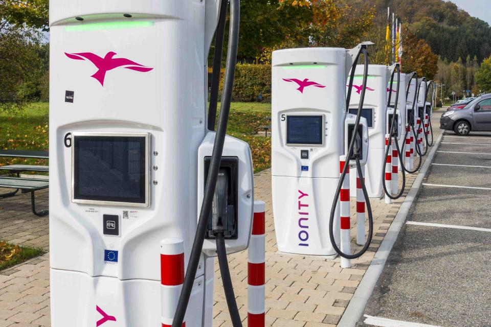 Unused IONITY high-power-charging / HPC units, network of rapid chargers for electric vehicles / electric cars at service station in Germany. (Photo by: Philippe Clement/Arterra/Universal Images Group via Getty Images)