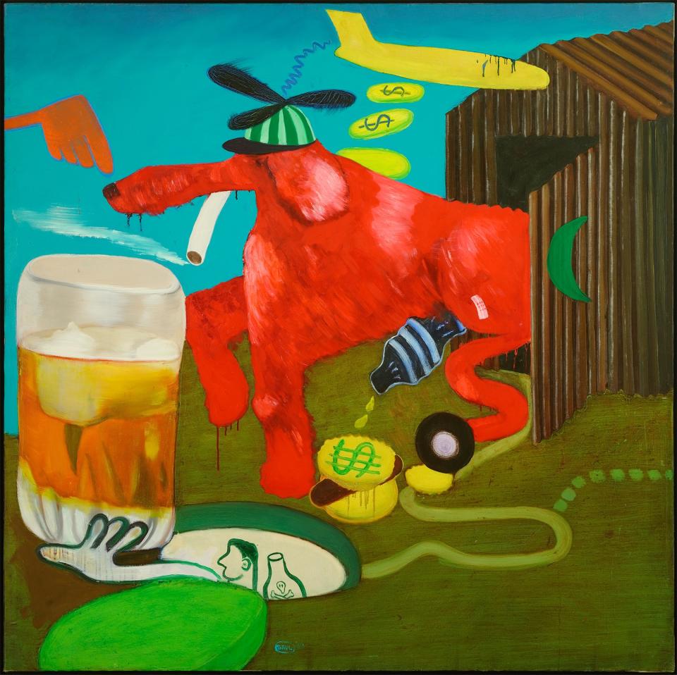 One of the earliest works included in Saul’s New Museum retrospective, Rich Dog (1963).