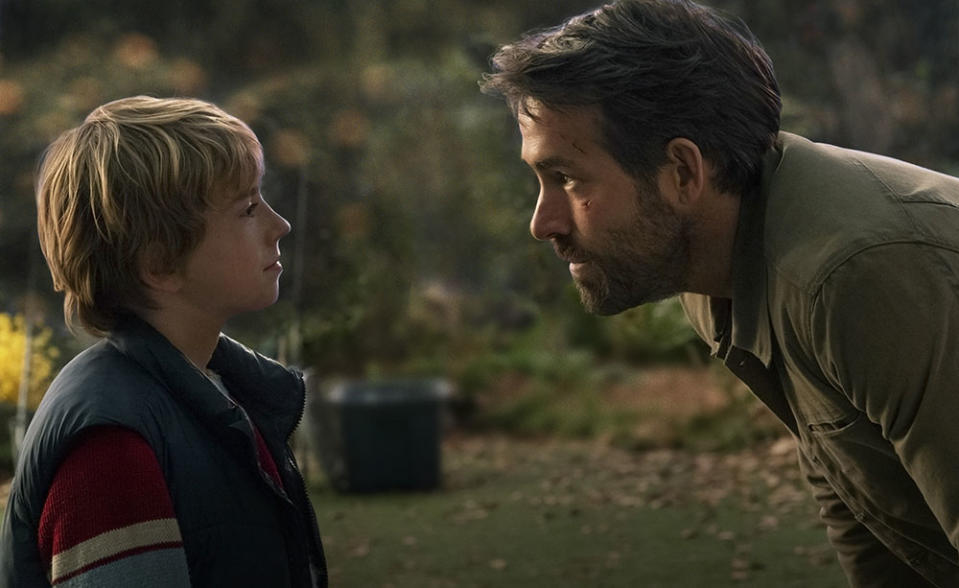 Walker Scobell as Young Adam and Ryan Reynolds as Big Adam in The Adam Project. - Credit: Doane Gregory/Netflix