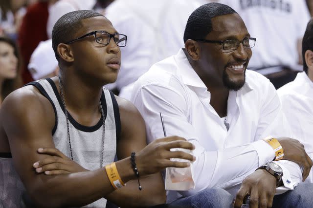 <p>AP Photo/Lynne Sladky</p> Ray Lewis III with father Ray Lewis