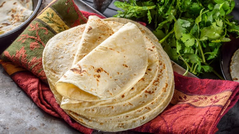 pile of fresh flour tortillas