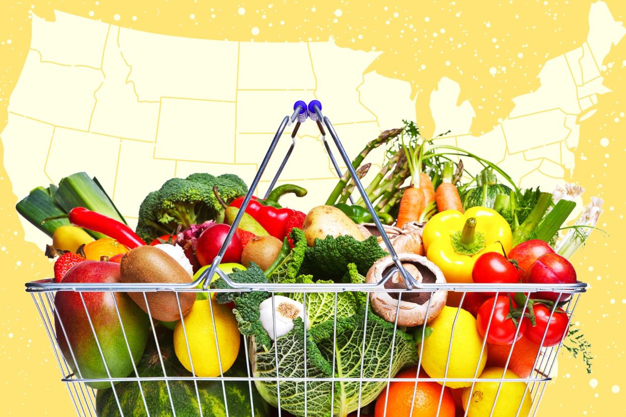 aa basket full of vegetables with a map of the United States in the background
