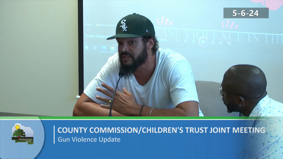 Former NBA player Joakim Noah speaks to Alachua County commissioners about violence prevention at a meeting Monday, May 6, 2024.