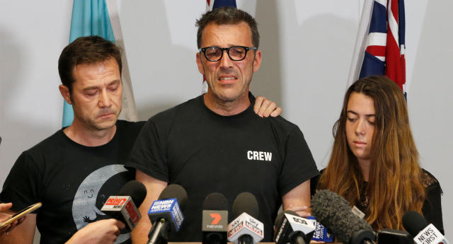Laurent Hayez, father of missing Belgian backpacker Theo Hayez is joined by Jean-Philippe Pector, Godfather, Lisa Hayez, cousin, during a public appeal for information regarding his son's disappearance