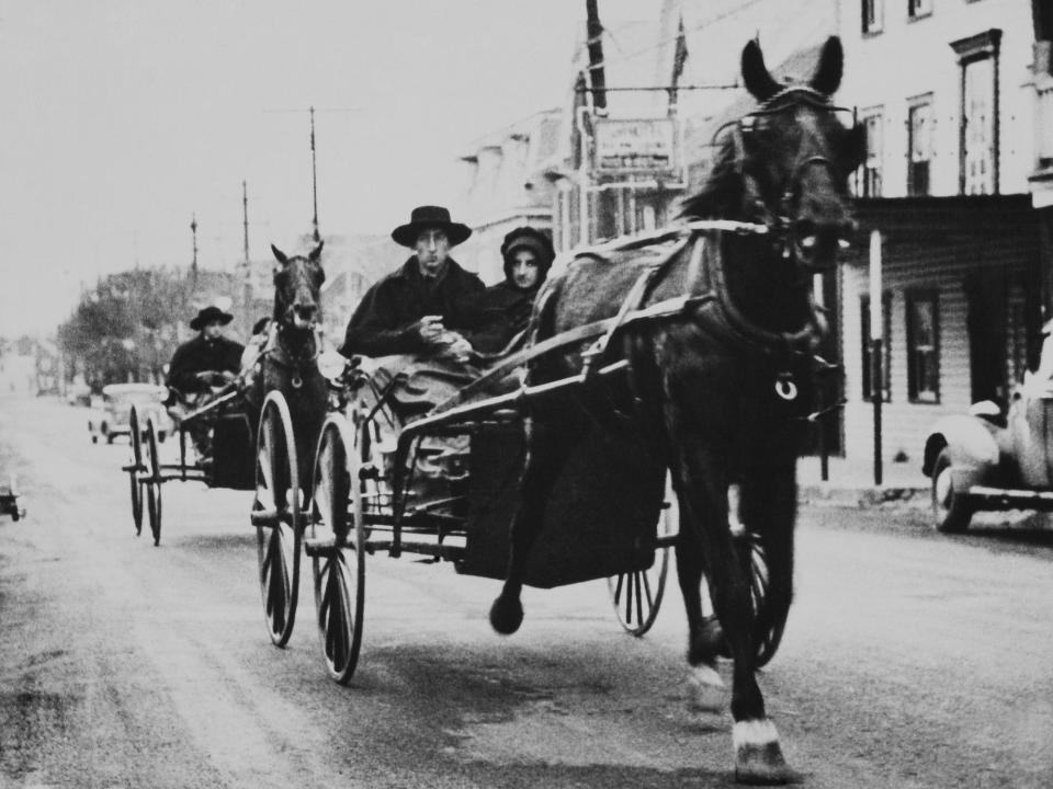 A young Amish couple after their wedding in the 1930s.