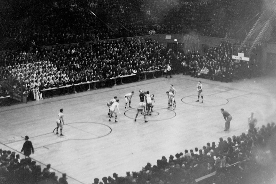 Muncie Central Bearcats Basketball Game at Muncie Fieldhouse, date unknown. The Fieldhouse was built in 1928.