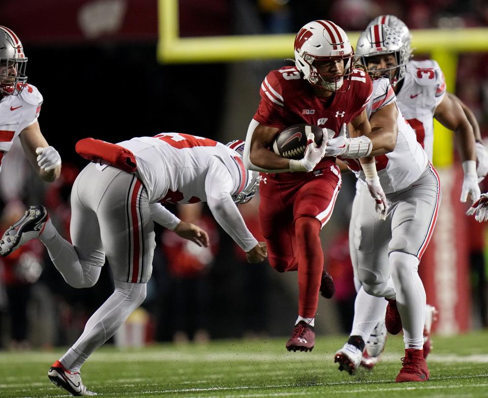 Wisconsin wide receiver Chimere Dike returned to action Saturday after beign injured in the Badgers' game against Ohio State two weeks earlier.