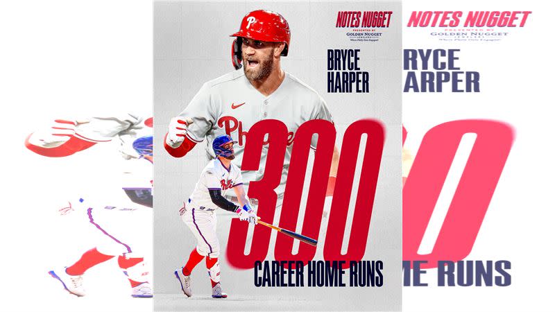 哈波（Bryce Harper）炸裂生涯第300轟。（圖／翻攝自費城人推特）