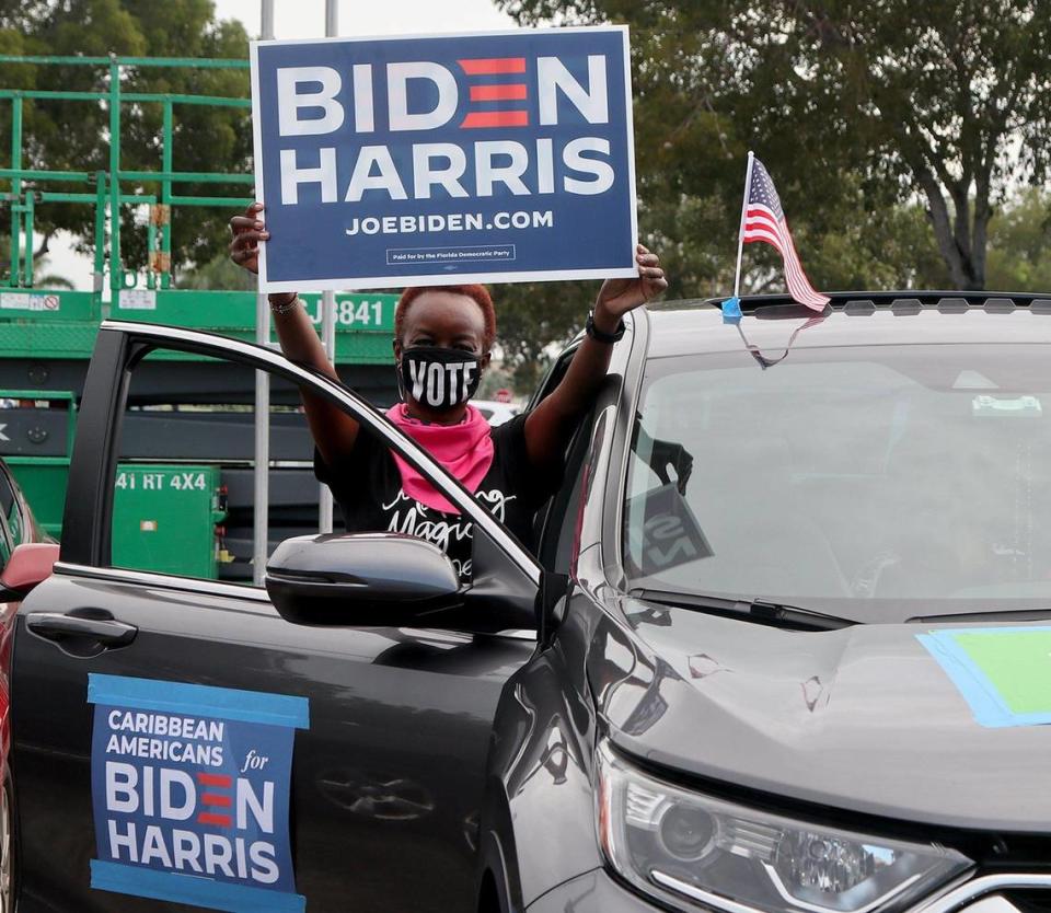 Elizabeth Deveaux was among supporters of VP Joe Biden, who gathered in their cars during a drive-in car rally held by U.S. Senator Kamala Harris, running mate of Democratic presidential nominee Joe Biden held at FIU South Campus in Miami as she campaigns ahead of November 3rd Election Day in South Florida on Saturday, October 31, 2020