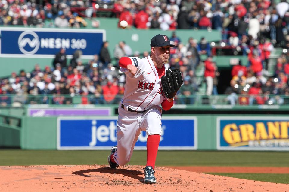 Red Sox starting pitcher Corey Kluber pitches against the Baltimore Orioles Thursday at Fenway Park. He allowed five earned runs and four walks in 3⅓ innings in the loss.