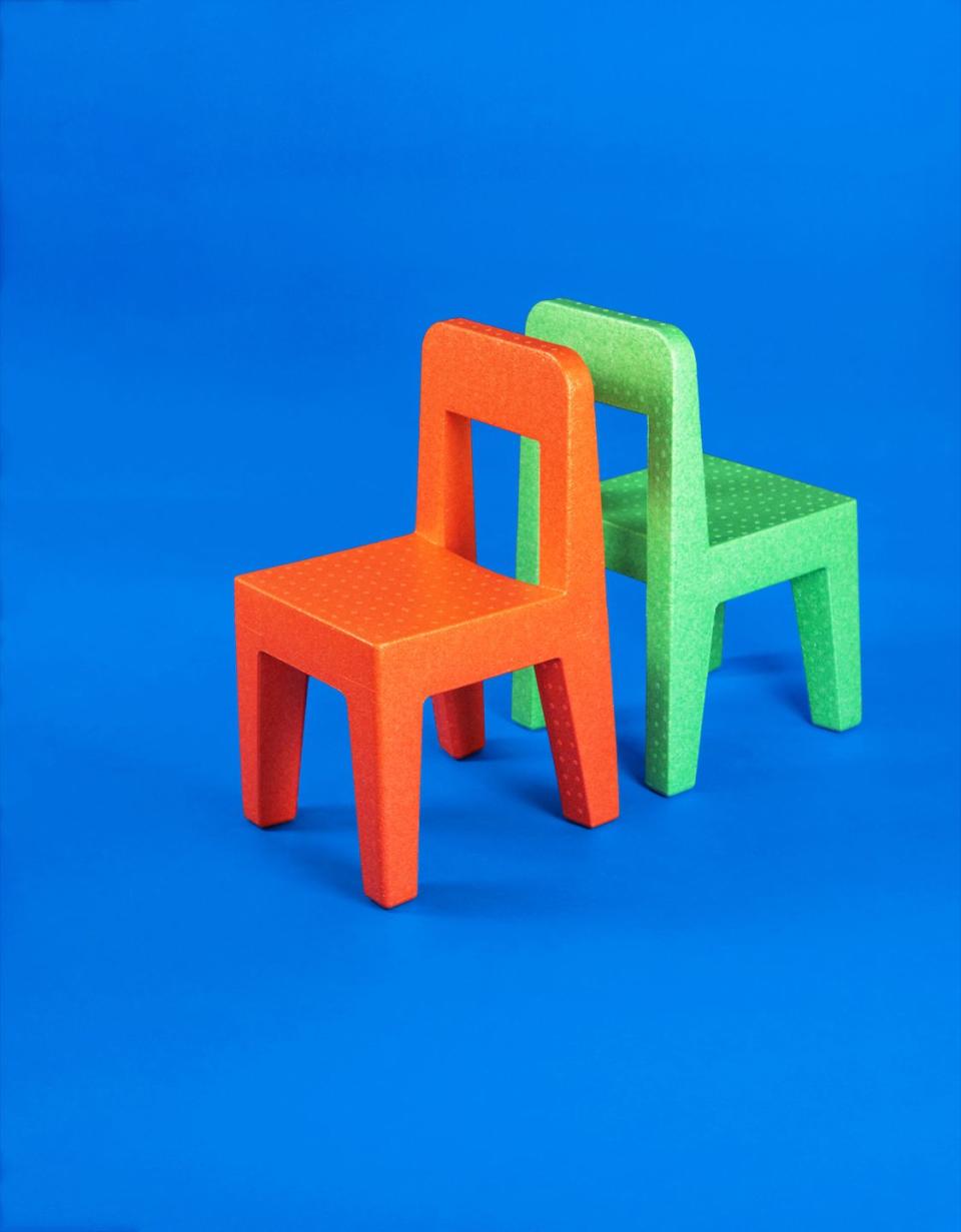 a pair of colorful chairs