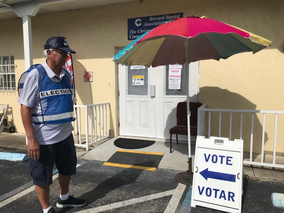 A poll deputy at the polling place located inside the Brevard Baptist Association in Rockledge agrees: It's warm out there today with temperatures in the 90s, and some shade helps when you're stationed outside.