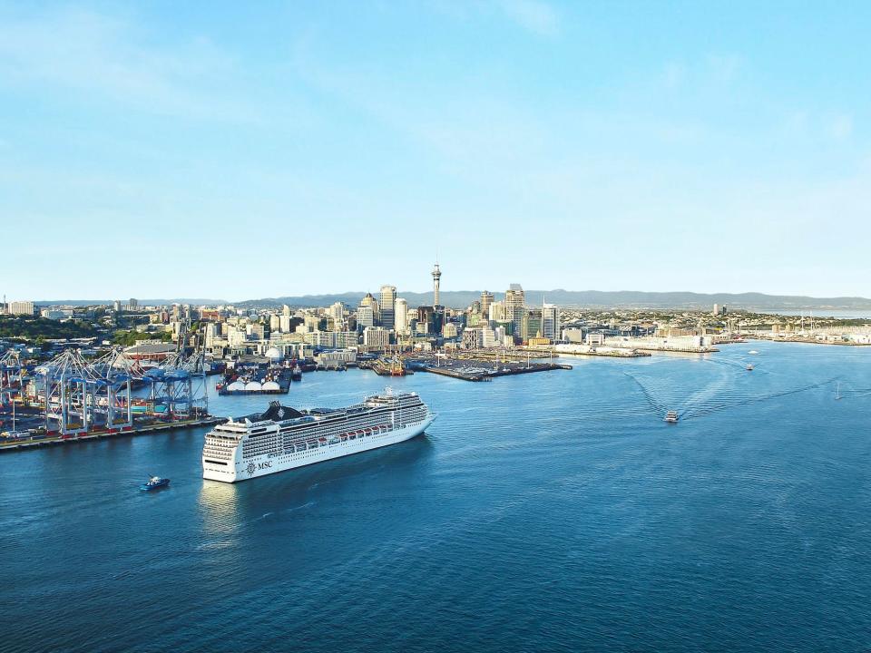 The MSC Magnifica by a port in Auckland in 2019