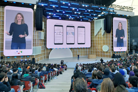 Stephanie Cuthbertson, senior director of Android at Google, discusses the mobile operating system during the Google I/O developers conference in Mountain View, California, U.S. May 7, 2019. REUTERS/Paresh Dave