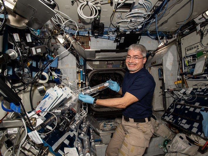 Vande Hei conducts operations for the Plant Habitat-5 space-agriculture experiment that is studying cotton genetics.