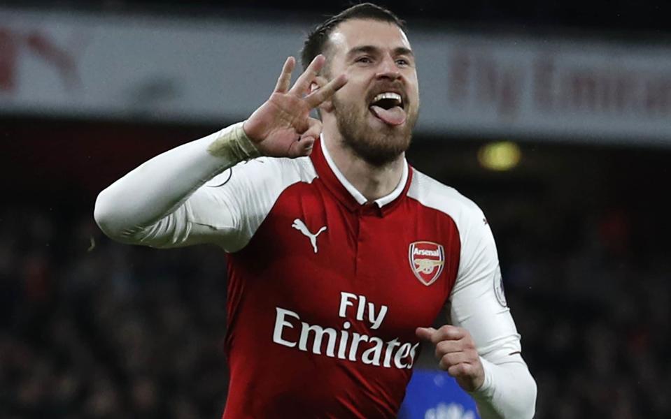 Aaron Ramsey upstaged two expensive new signings to score his first career hat-trick in the 5-1 rout of Everton.