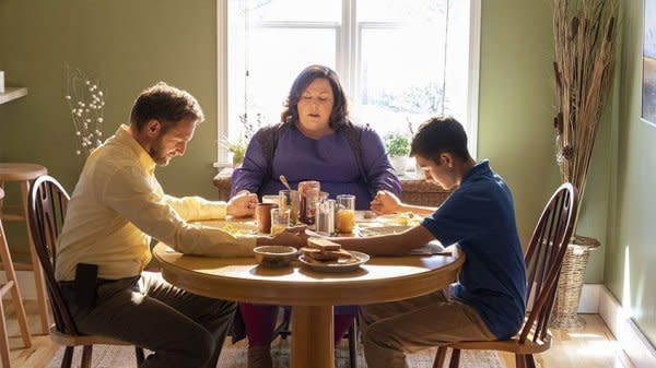 John Smith (Marcel Ruiz) with parents Brian (Josh Lucas) and Joyce (Chrissy Metz) in Breakthrough. Credit: Golden Village Cinemas