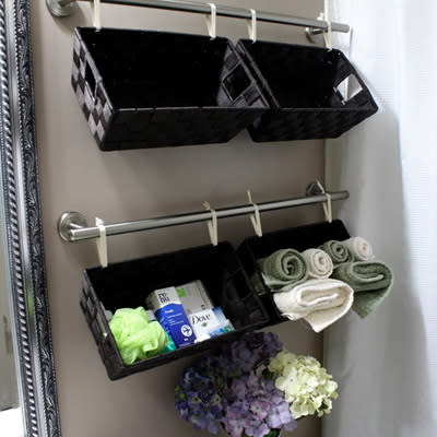 Hang Baskets on Towel Rods