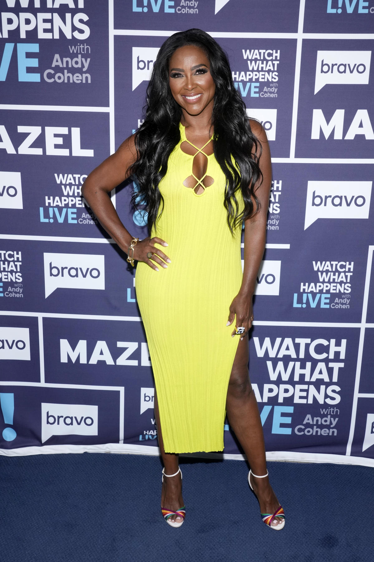 BigBlondeHair.com on X: Gimme More! Get details on Kenya Moore's Neon  Yellow Lace Dress in Confessionals here:  #RHOA   / X