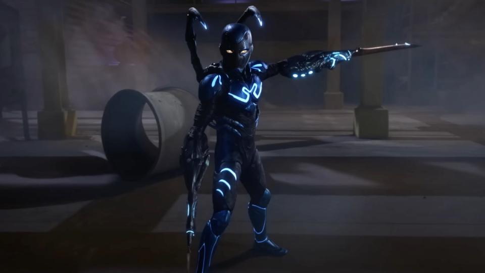 Jaime Reyes suited up as Blue Beetle with sword hands